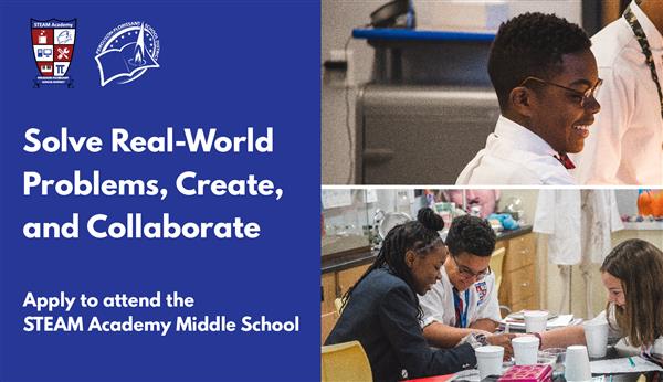 An image consisting of multiple images of students at the STEAM Academy learning and working. An image consisting of multiple images of students at the STEAM Academy learning and working.